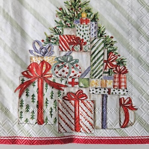 Christmas Presents Tree COCKTAIL SIZE Napkin for DECOUPAGE - Set of (2) Individual Napkins - for crafting, etc.