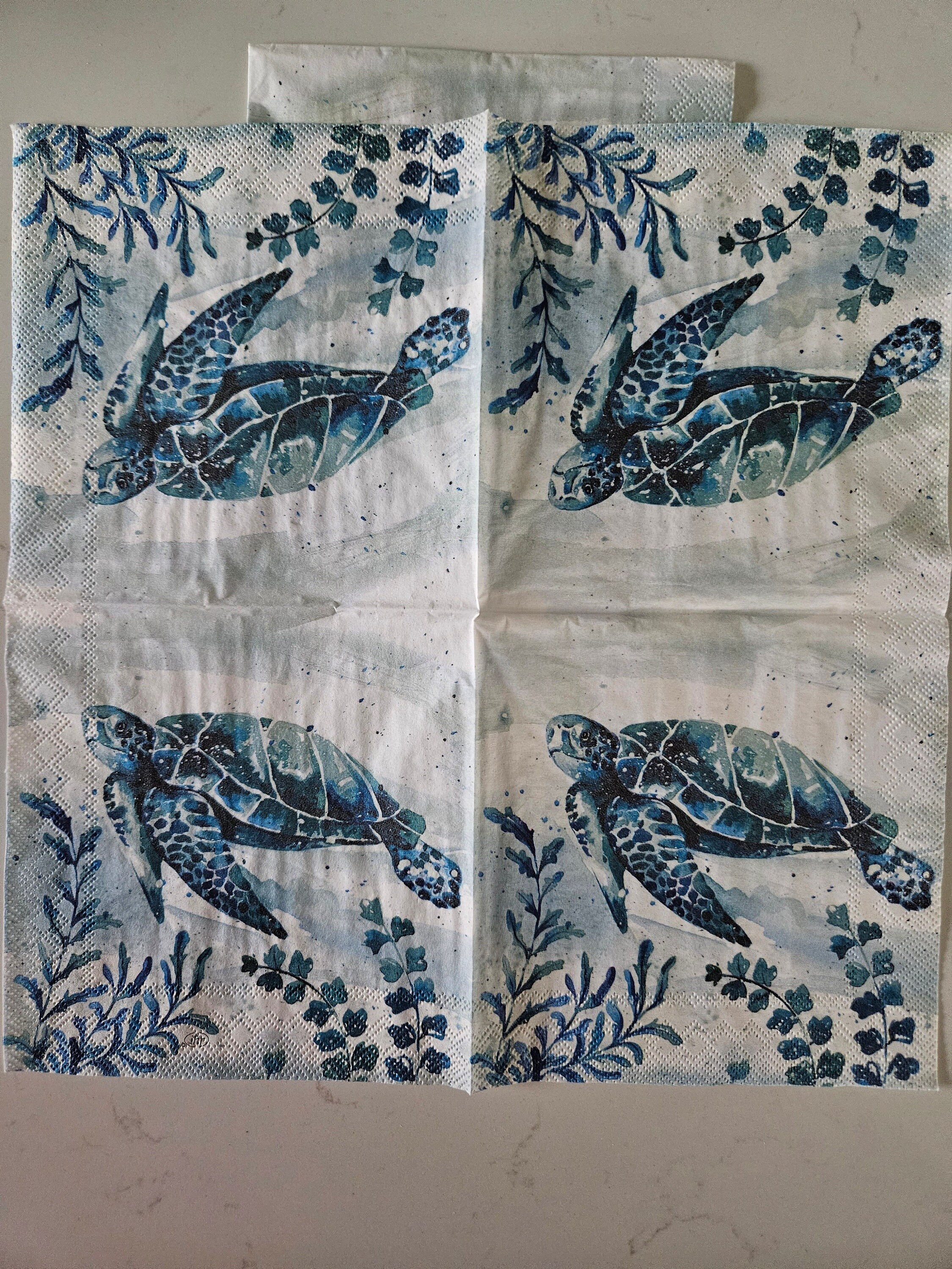 Turtle Napkin Tutorial Water Turtle DECOUPAGE Napkin - Set of 2 Individual Napkins - COCKTAIL ...