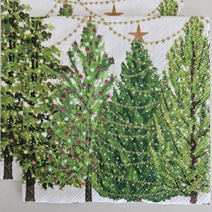 Christmas Trees with Lights COCKTAIL SIZE Napkin for DECOUPAGE - Set of (2) Individual Napkins - for crafting, etc.