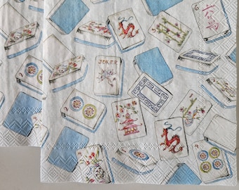Mahjong Themed DECOUPAGE Napkin - Set of 2 Individual Napkins - COCKTAIL SIZE Paper Napkin - for paper crafting