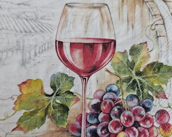Vin Rouge DECOUPAGE Napkin - Set of 2 Individual Napkins - COCKTAIL SIZE Paper Napkin -for crafting