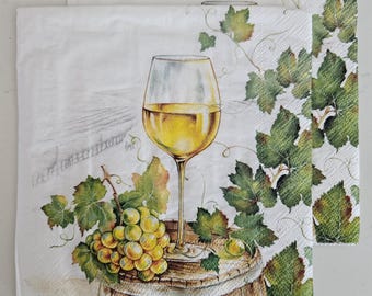 Vin Blanc DECOUPAGE Napkin - Set of 2 Individual Napkins - COCKTAIL SIZE Paper Napkin -for crafting
