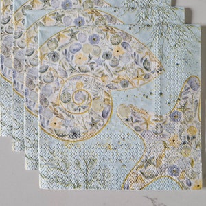 Floral Shells and Stars DECOUPAGE Napkins - Set of 4 Individual Napkins - COCKTAIL SIZE Paper Napkin -for crafting