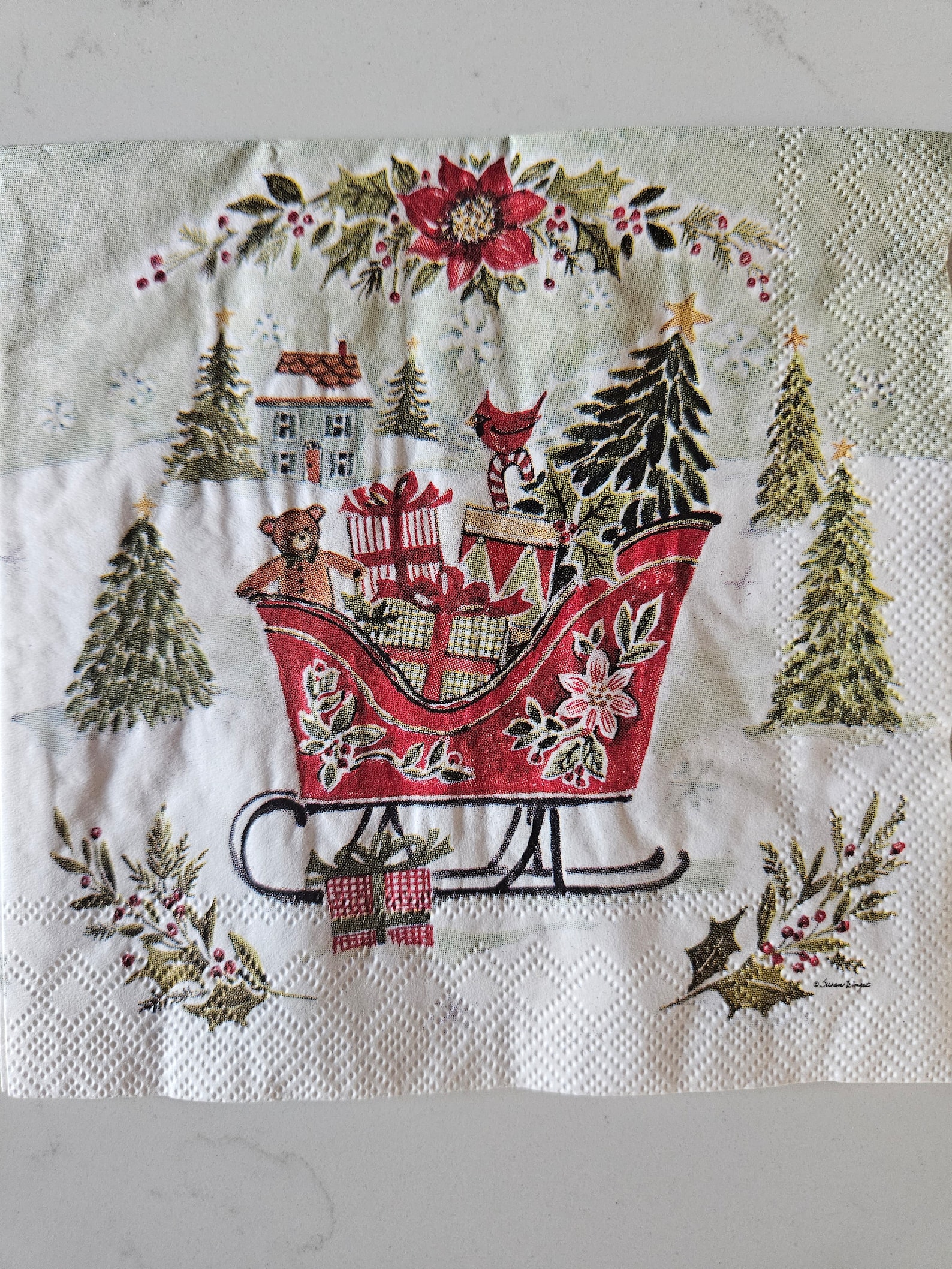 Christmas Joy Sleigh COCKTAIL SIZE Napkin for DECOUPAGE - Set of (2 ...