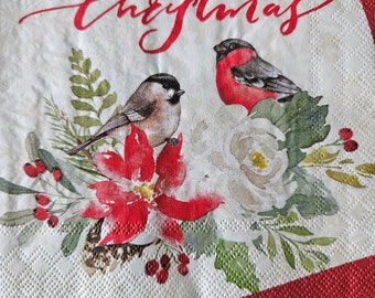 Christmas Birds COCKTAIL SIZE for DECOUPAGE Paper Napkin - Set of 2 Individual Napkins -Decoupage, Card-making, papercrafts