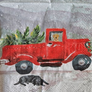 Red Truck COCKTAIL SIZE Napkin for DECOUPAGE - Set of (2) Individual Napkins