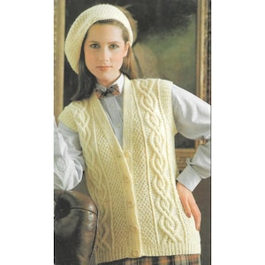 Knitting pattern Aran Waistcoat & Beret pdf