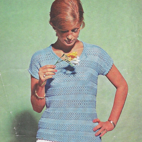 Vintage Knitting pattern Cap Sleeve Jumper pdf