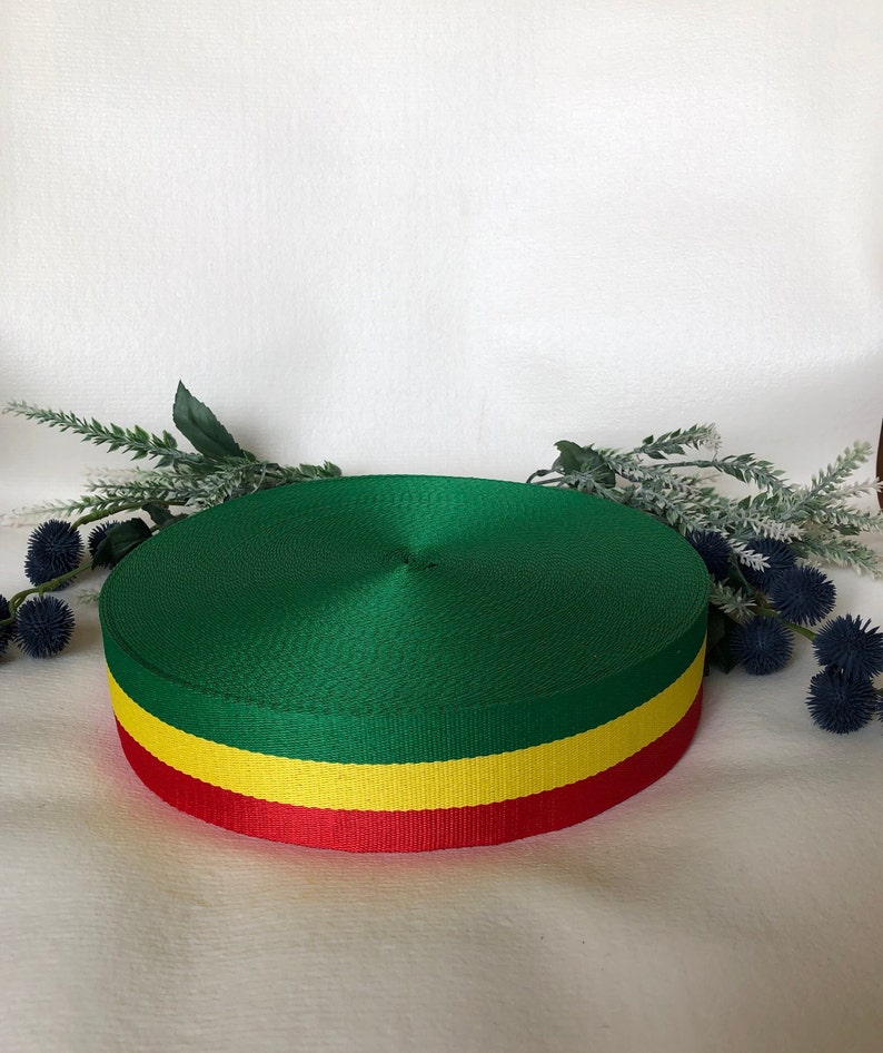 2 Yards Red Green Gold Reggae Dreadlocks Rasta Craft Webbing Bold Wide Thick Sturdy Polyester Stripe Bag Tote Backpack Handle Belt Strap image 5