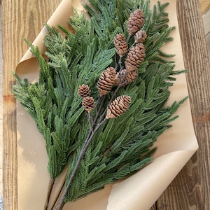 Gift Set of 4-21&quot; Realistic Real Touch Christmas Norfolk Pine Greenery with 1 Artificial Pinecone Stem Housewarming Wedding Birthday Gift