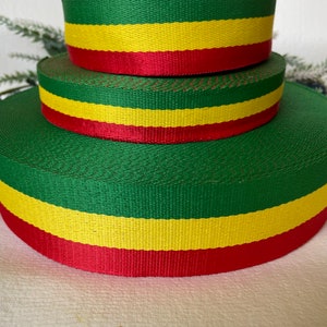 2 Yards Red Green Gold Reggae Dreadlocks Rasta Craft Webbing Bold Wide Thick Sturdy Polyester Stripe Bag Tote Backpack Handle Belt Strap image 1