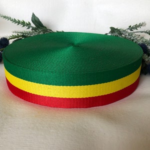 2 Yards Red Green Gold Reggae Dreadlocks Rasta Craft Webbing Bold Wide Thick Sturdy Polyester Stripe Bag Tote Backpack Handle Belt Strap image 3