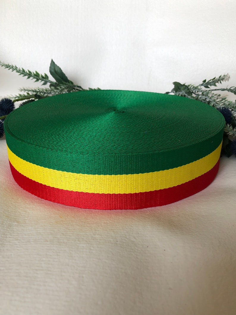 2 Yards Red Green Gold Reggae Dreadlocks Rasta Craft Webbing Bold Wide Thick Sturdy Polyester Stripe Bag Tote Backpack Handle Belt Strap image 3