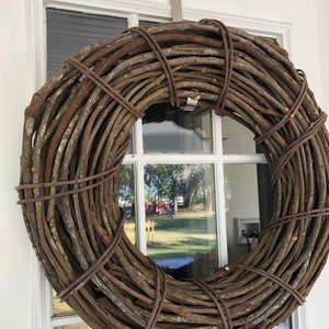 Thick Double Wide Smooth Farmhouse Greenhouse She Shed Man Cave Fireplace Muscadine Grapevine Door Wreath 25 inch Wood Rustic Wreath Base