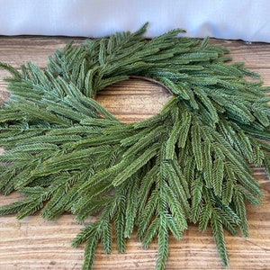 Winter Decor Decorative Realistic Real Touch 21" Long Stem Norfolk Pine Round Candle Ring Wreath for Coffee Console End Table Hanging Wreath