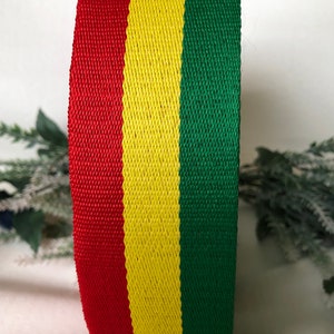 2 Yards Red Green Gold Reggae Dreadlocks Rasta Craft Webbing Bold Wide Thick Sturdy Polyester Stripe Bag Tote Backpack Handle Belt Strap image 2