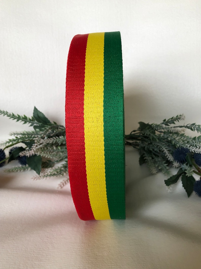 2 Yards Red Green Gold Reggae Dreadlocks Rasta Craft Webbing Bold Wide Thick Sturdy Polyester Stripe Bag Tote Backpack Handle Belt Strap image 4