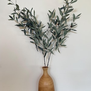 Two Artificial 43" Tall Olive Leaf Branch Bendable Stems Faux Foliage with Olives DIY Floral Decor for Entry, Console Table Kitchen Counter
