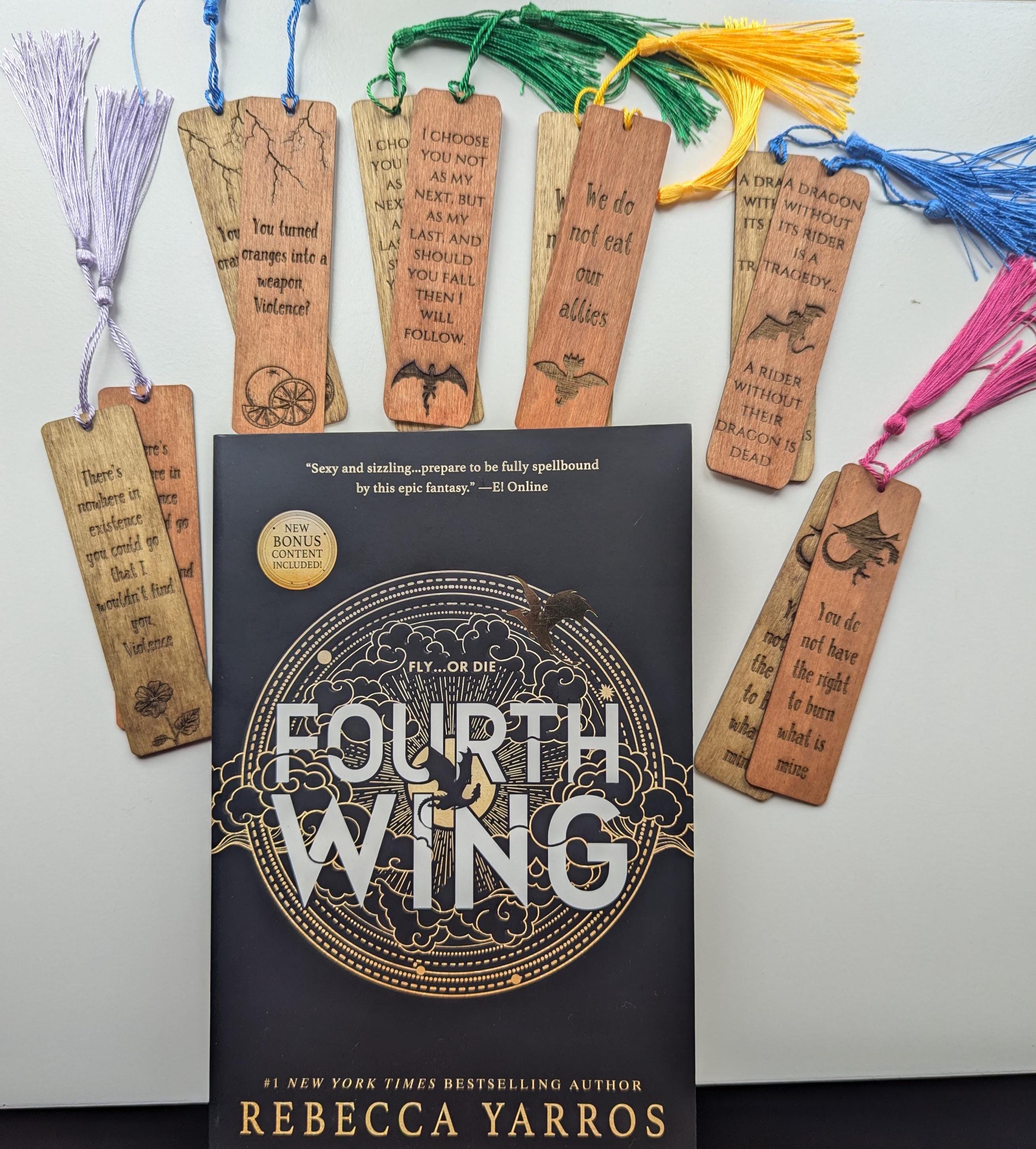 Fourth Wing Wooden Bookmark – Laser‑Engraved Fantasy Gift | Rebecca Yarros Book Accessory | Red or Brown Wood