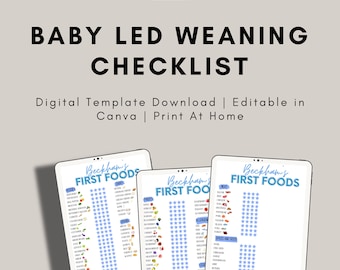 Baby's First 100 Foods: Digital Download Template BLUE, BLW First Foods Checklist, Baby Led Weaning Checklist, First Foods