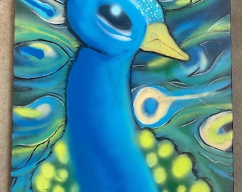 Wunderschönes blaues Pfauen-Sprühfarbenbild, 3’ x 2’ Leinwand