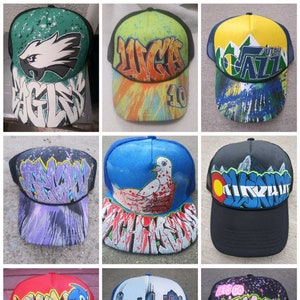 CUSTOM Artwork Canvas Boards Graffiti Trucker Hats Spray Paint Art Oil Paintings Acrylic Paintings One Of A Kind Home Decor