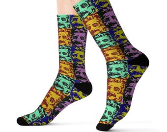 Albert Einstein Pop-Art-Sublimationssocken für Kinder und Erwachsene – Ausgefallene Schuhe