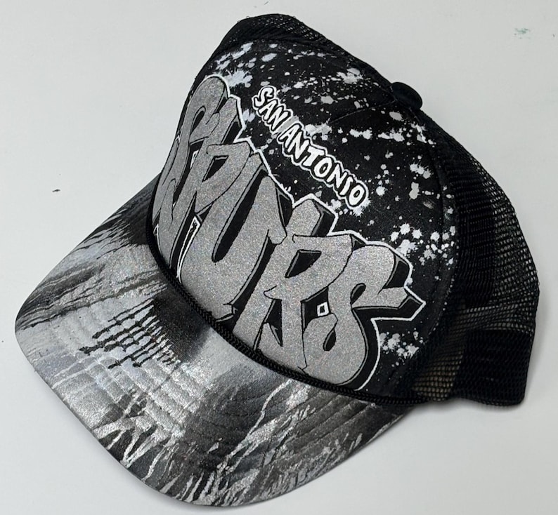 San Antonio Spurs Black Hat Graffiti Trucker Cap Gray Silver image 3