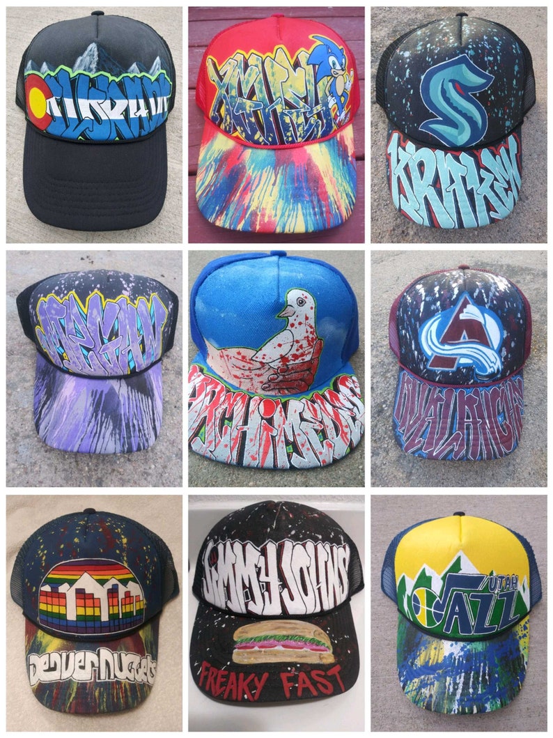 Custom Graffiti Hats Snapback Cap Trucker Hat Spray Paint Etsy