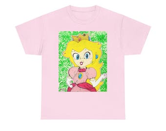 Princess Peach Super Original Spray Paint Artwork Unisex aus schwerer Baumwolle T-Shirt In 5 verschiedenen Farben und 5 Größen von klein bis 2xl