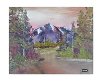 Landschaft Original Ölfarbe Brushwork Kunstdrucke auf gestreckter Leinwand 2 Größen 8 "X10" & 20"X16" Pinienholzrahmen Berge Bäume Seen Sonnenuntergänge