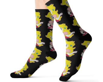 Prinzessin Peach Spray Paint Artwork Schwarze Sublimationssocken Kinder Erwachsene Geschenk Coole Super Warme Einzigartige Socken