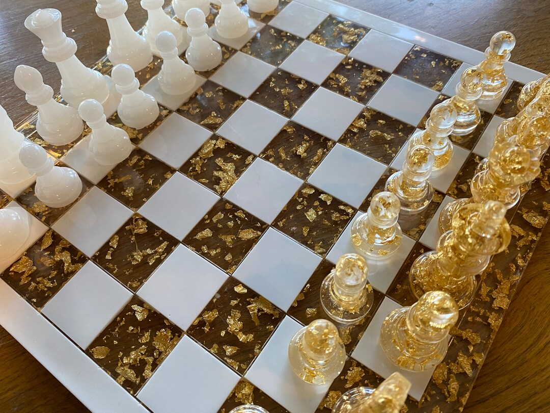 GOLD FLAKE Resin Chess/checkers Set - Etsy