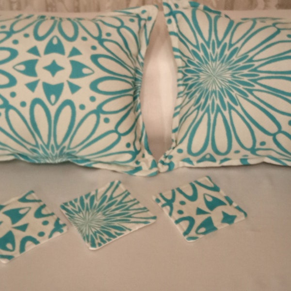 1 Daisy Loop Lumbar Accent Pillows with Matching Coasters Decor for Sofa/Chair/Luxury Chaise/Bedroom/Hallway