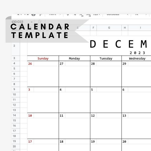 Customizable Calendar Template || Editable Excel/Google Sheets/Numbers Calendar Template