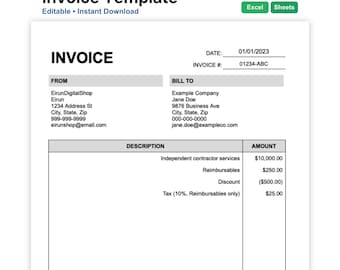 Professional Invoice Template | For Small Business, Editable Service Invoice, Google Sheets Excel Word PDF, Contractor Billing Form