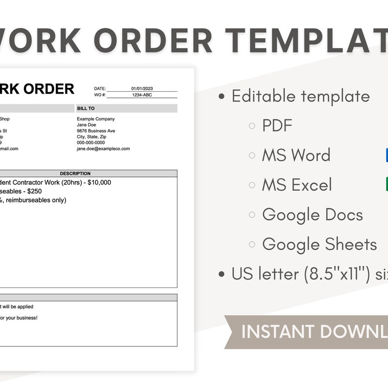Mechanic Work Order Template Etsy Mechanic Work Order Template Etsy