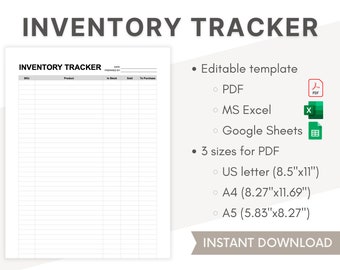 Business Inventory Tracker | Editable PDF, Google Sheets, Excel (Digital Download)