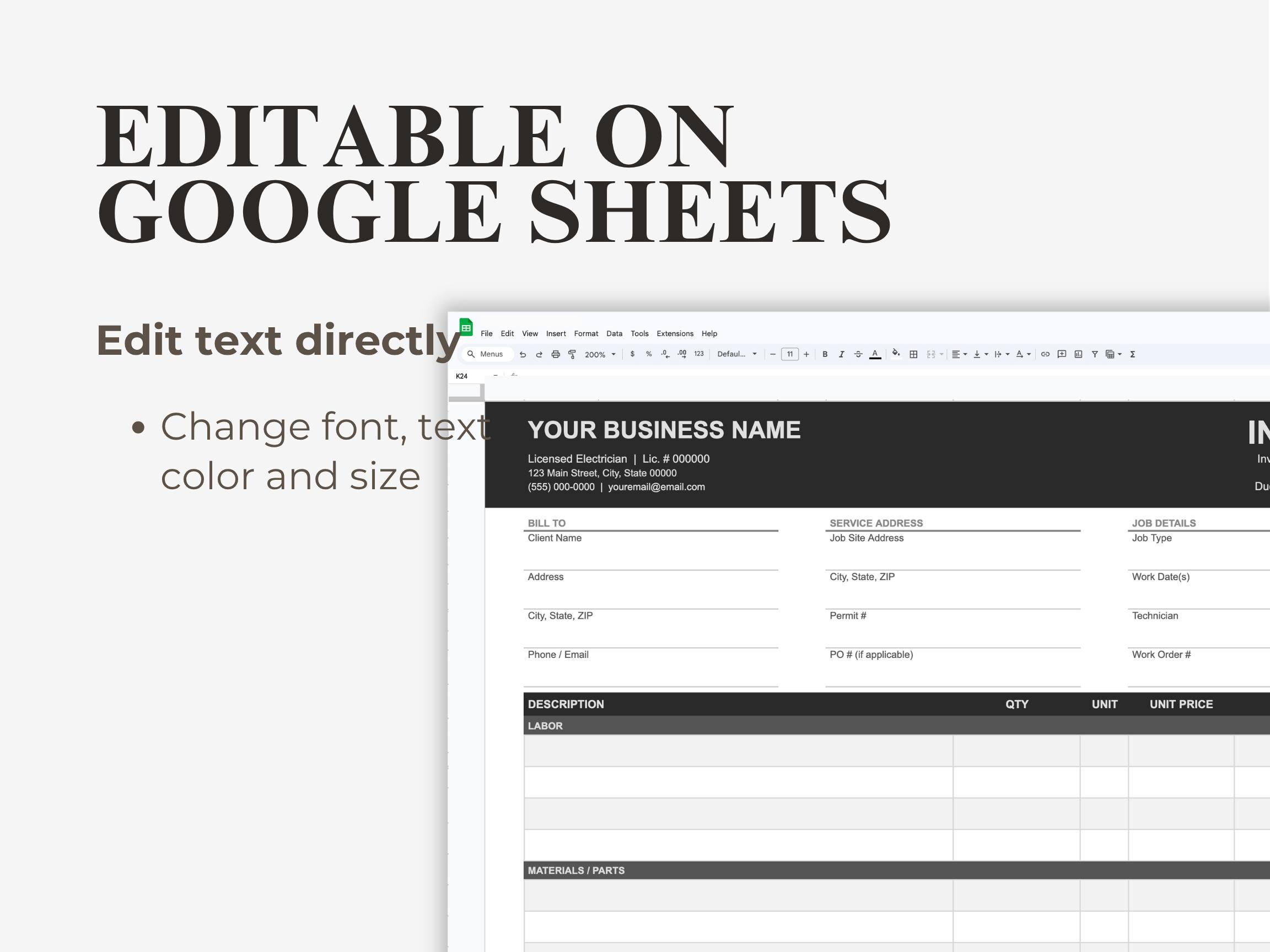 Electrician Invoice Template | Editable Electrical Contractor Invoice ...