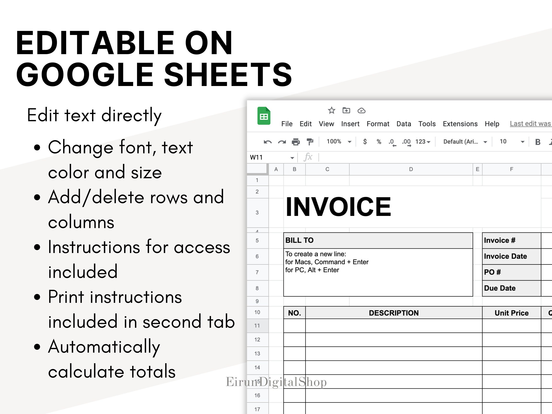 Invoice Template for Small Business | Editable Invoice Google Sheets ...