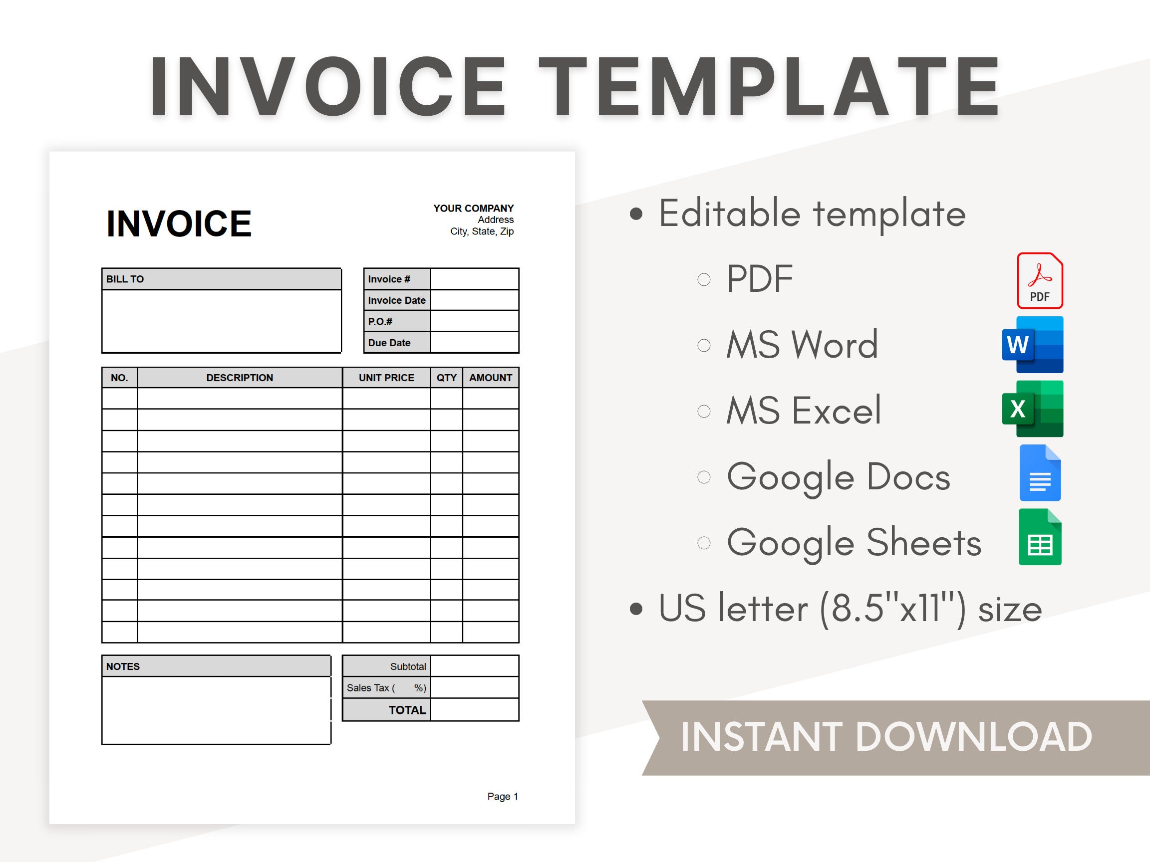 Invoice Template for Small Business | Editable Invoice Google Sheets ...