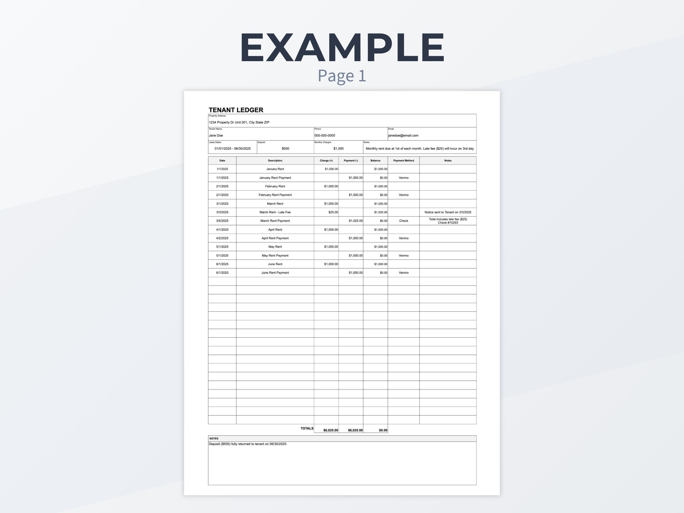 Tenant Ledger Template | Editable Rental Bookkeeping, for Landlords ...