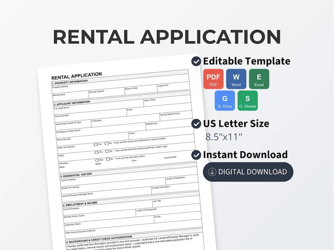 Rental Application Template | Editable Lease Contract, for Landlords ...