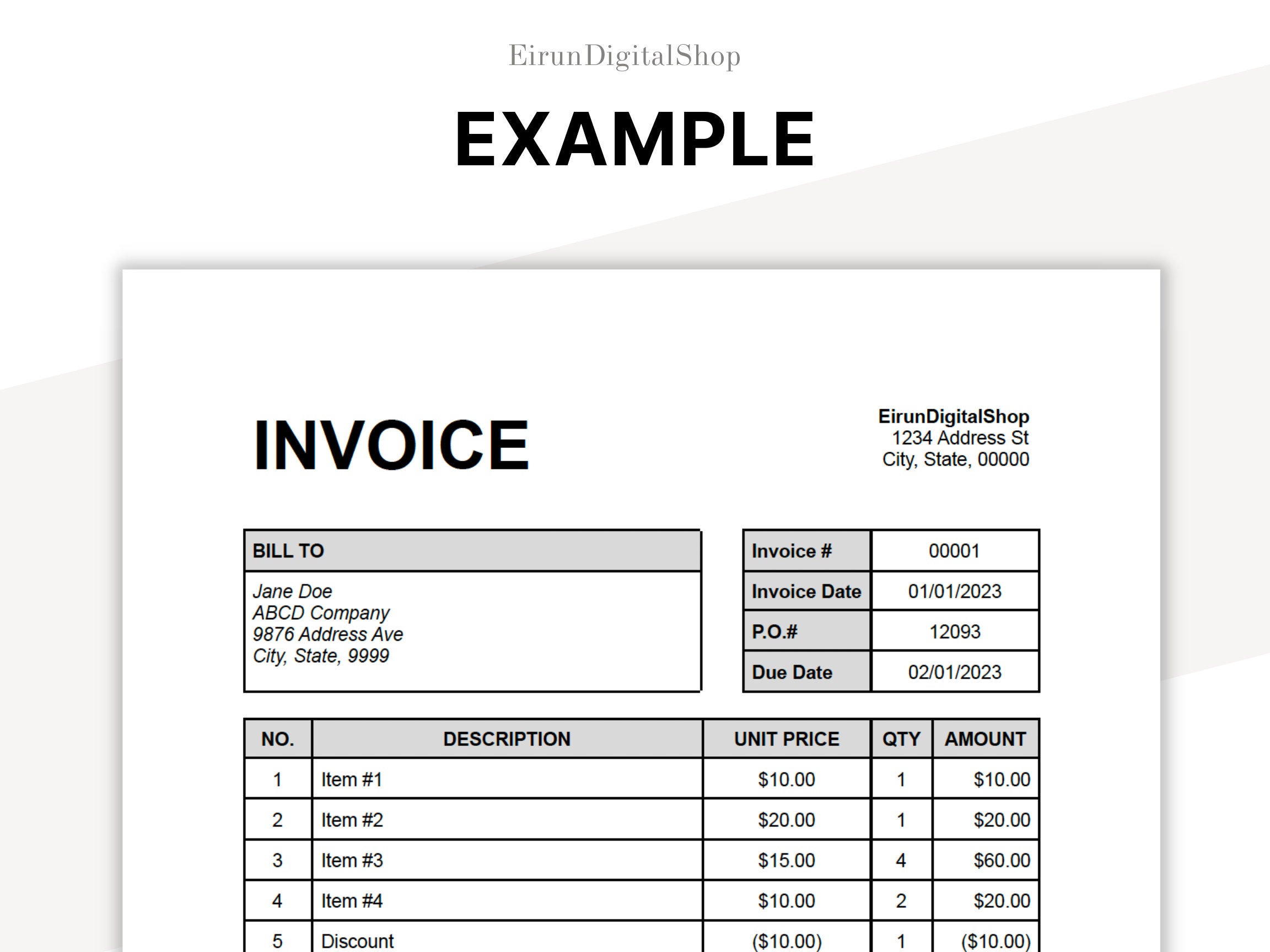 Invoice Template for Small Business | Editable Invoice Google Sheets ...