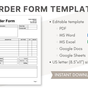 Order Form Template || Editable PDF/Word/Excel/Google Docs/Google Sheets Template, Custom Order Form, Printable Form