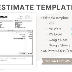 Job Estimate Template || Editable PDF/ Word/ GoogleDocs/ GoogleSheets Template, Customizable Professional Business Quote, Printable