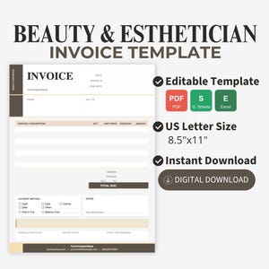 Professional Beauty Salon Invoice Template | Beauty Salon Invoice PDF Excel Google Sheets | Skincare Small Business Invoice Instant Download