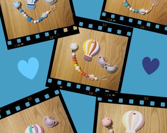 Schnullerkette personalisiert mit Namen - Heißluftballon; Ballon verschiedene Farben