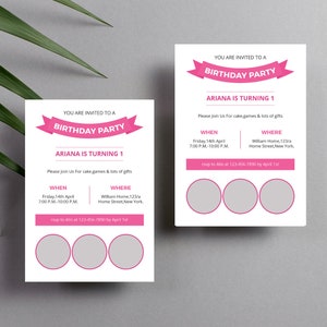 Pink Kids Birthday Invitation Template | Editable Classy Invitation Birthday Card | Fancy Birthday Card Invitation Template |