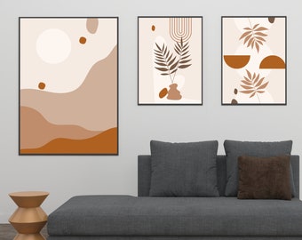 Abstract Boho Mountain Wall Art | Watercolor Landscape Set of 3 Boho Gallery Wall | Teracotta Wall Art | Mid Century 3 Piece Wall Art |